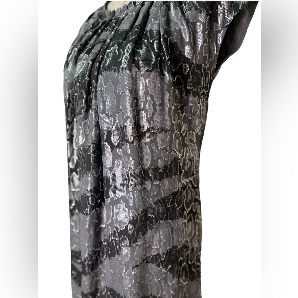 Michael Kors Metallic Silk Dress Size 4 Silver Black Party Cocktail Mini - Picture 7 of 14